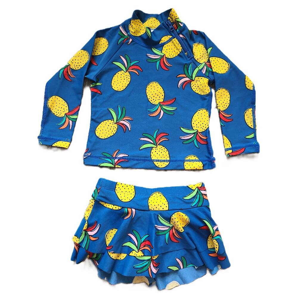 Hanna Andersson Sunblock Rash Guard and Swim Skirt Baltic Blue Girls Size 3